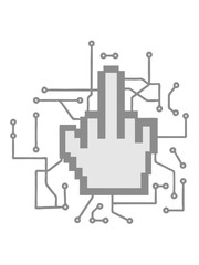 Computer mouse pointer click nerd geek circles stinkefinger show middle finger icon fuck you off logo design cool insult insulting fake you fierce