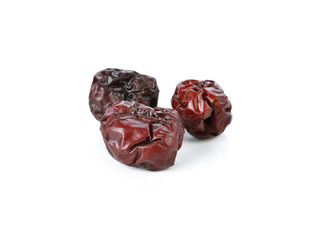 Dried jujube fruits on white background
