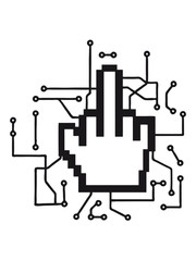 Computer mouse pointer click nerd geek circles stinkefinger show middle finger icon fuck you off logo design cool insult insulting fake you fierce