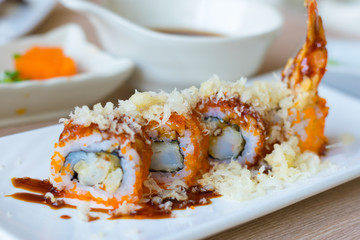 Japanese food Tempura California Maki.