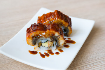Japanese traditional food, Unagi roll sushi.