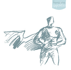 Businessman waving cloak hero vector sketch