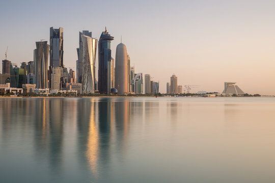 New skyline of the West Bay central financial district of Doha, Qatar