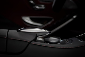 Luxury car interior background. View from passenger seat.