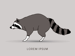 Raccoon side view graphic vector.