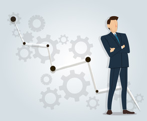 big hand holding businessman and gears background ,  business concept  