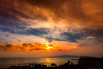 A colourful sunrise over the south China sea of the coast of Vietnam.