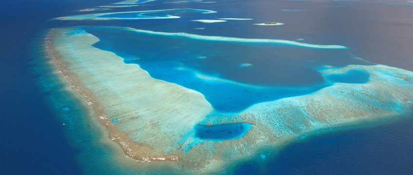 Aerial view of atolls and islands, Male Atoll, Maldives