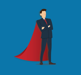 Successful businessman standing with crossed arms and red cape vector