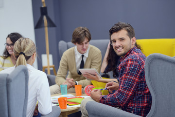 group of young people, Startup entrepreneurs working on their venture in coworking space