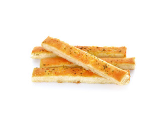 Fototapeta na wymiar Garlic and herb bread slices on white background.
