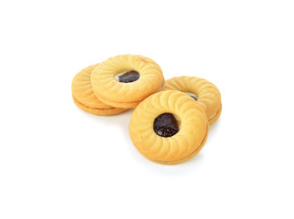 sandwich cookies with cream on white background