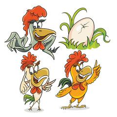 Three different rooster and the egg