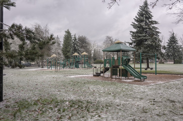 Fototapeta na wymiar Frozen public park and playground Gresham Oregon.