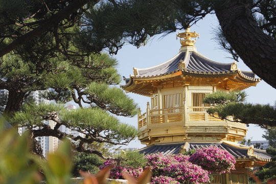 Golden Pagoda in Nan Lian Garden near Chi Lin Nunnery, Diamond Hill, Kowloon, Hong Kong, China