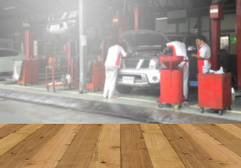 Wood floor and  mechanic repair car background