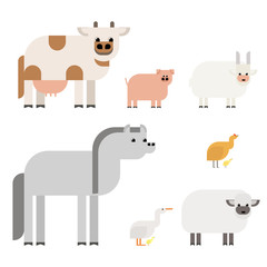 Farm animals. A set of animals in the style of the material design