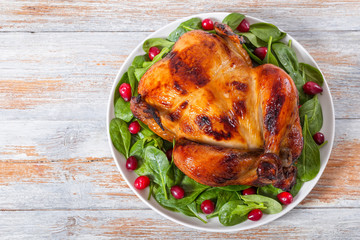 olden crispy skin chicken grilled with arugula, spinach and cran