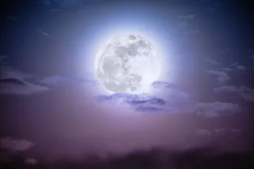 Plaid mouton avec motif Pleine Lune arbre Ciel nocturne avec nuages et pleine lune lumineuse.