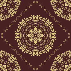 Oriental classic pattern. Seamless abstract background with repeating elements. Brown and golden pattern