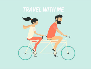 Young couple riding bicycle