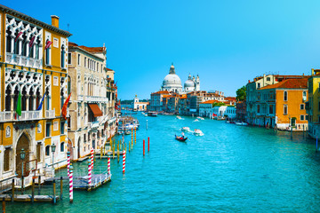 Venice grand canal, S Maria della Salute church landmark. Italy
