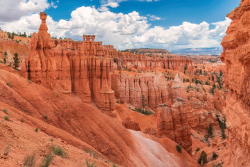 Scenic view of stunning red sandstone hoodoos in Bryce Canyon National Park, Utah, USA