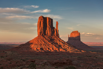 Red rocks in Monument Valley at sunset, Utah, USA.
