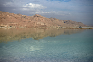 Fototapeta na wymiar The coast of the Dead Sea in the morning 