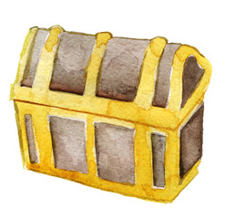 watercolor sketch of wooden chest on white background