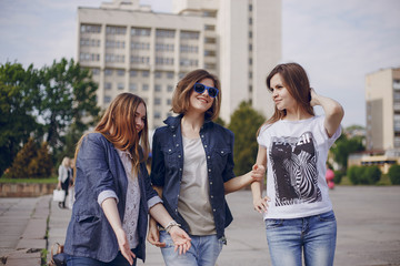 three beautiful girls on walk
