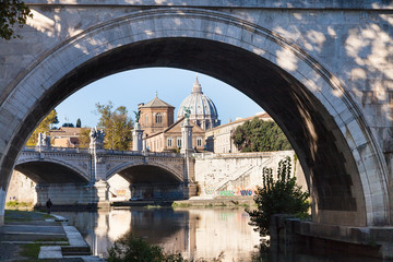 view of Borgo district and bridge from Tiber River