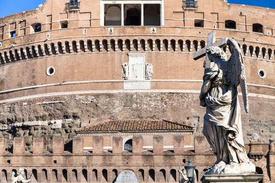 Angel Statue On Bridge Ponte Sant Angelo In Rome