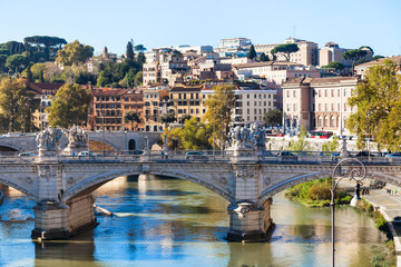 Fototapeta na wymiar Rome city skyline with Tiber River and bridge