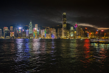 Hong Kong at night. View from Kowloon