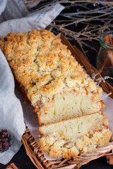 Apple pie with crumbs, selective focus