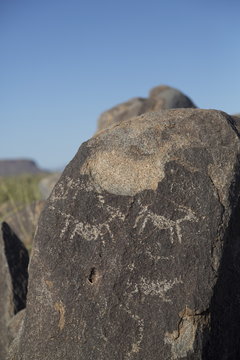 Petroglyphs, created by the prehistoric Hohokam people, about 1000 years ago, West-Tucson Mountain District, Saguaro National Park, Arizona