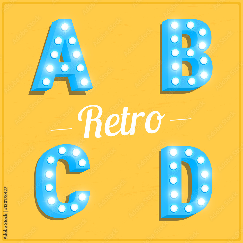 Wall mural retro letters with light bulbs