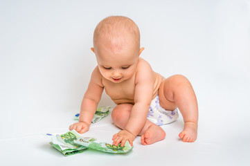 Cute baby with euro bills money - isolated on white © andriano_cz