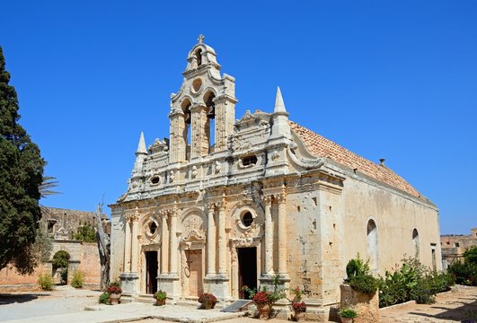 Front view of Arkadi Monastery, Crete.