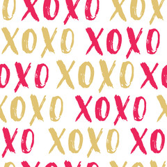 Valentine's Day vector seamless pattern. Hand written doodle XO XO on white isolated background. Cute pattern label design.