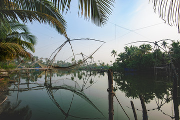 Chinese fishing nets (Cheena vala), Kochi district, Kerala state, India