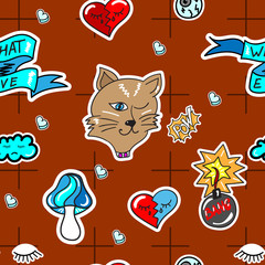 Seamless pattern with fashion patch badges