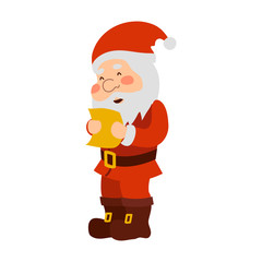 Santa Claus reads the letter. Isolated object on a white background. Vector illustration.