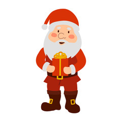 Santa Claus with gift in hand. Isolated object on a white background. Vector illustration.