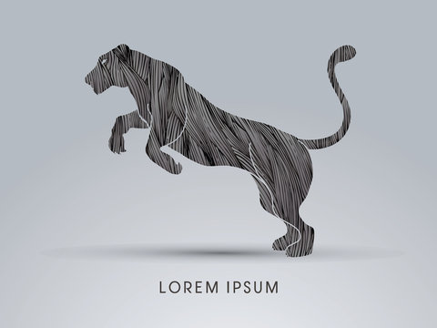 Panther or Lioness jumping designed using grunge brush graphic vector.