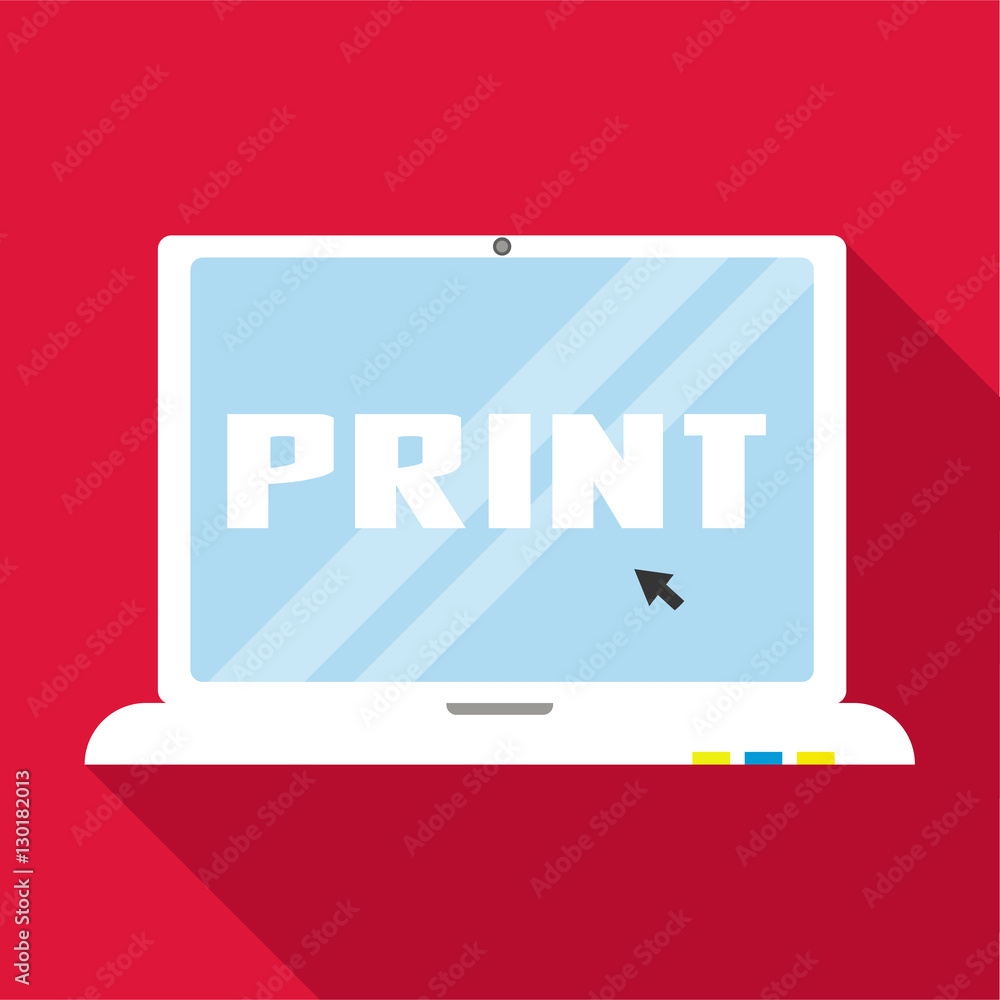 Poster print word on monitor icon. flat illustration of print word on monitor vector icon for web design
