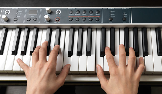 Piano keys. Full-sized keyboard.
