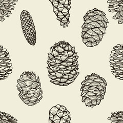 Seamless pattern with pine cones