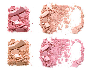 Broken blush face make up isolated on a white background